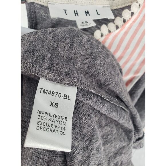 THML Anthropologie Sz XS Short Flutter Sleeve Boho Blouse Top Stripe Tassel Trim - Picture 3 of 10